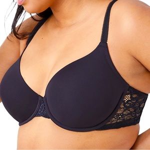 Black 36 DDD Wacoal French Garden Seamless Underwire T-Shirt Bra w/ lace back